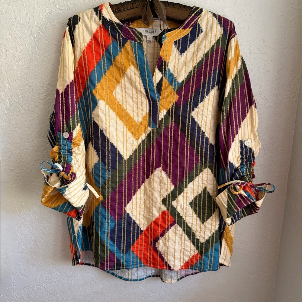 Tru Luxe Jeans Multicolor Geometric Tunic Size Large